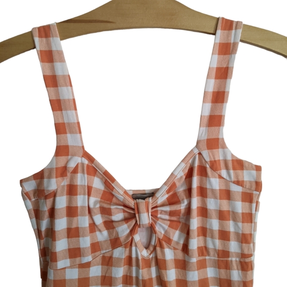 ASOS Pencil Bodycon Sweetheart Sleeveless Dress in Gingham Orange - Picture 3 of 5